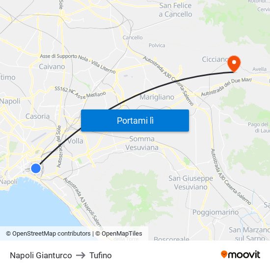 Napoli Gianturco to Tufino map