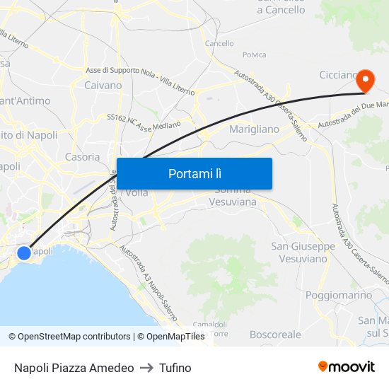Napoli Piazza Amedeo to Tufino map