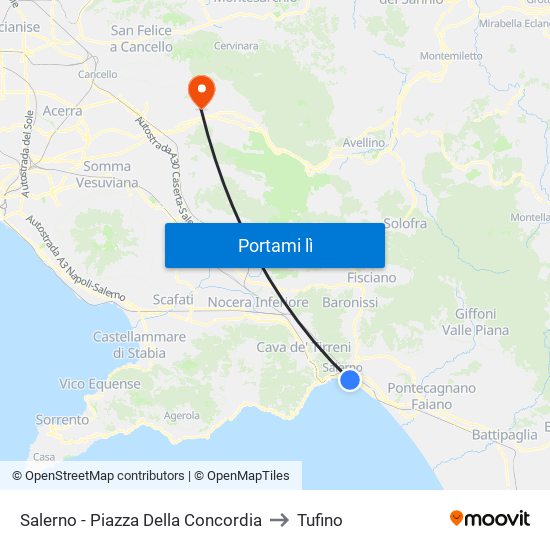 Salerno - Piazza Della Concordia to Tufino map