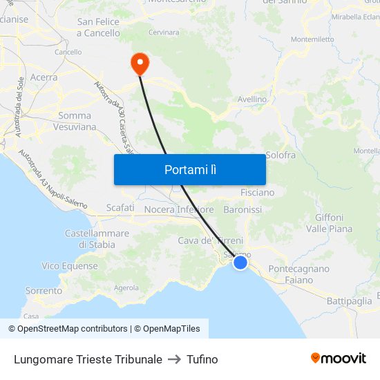 Lungomare Trieste Tribunale to Tufino map