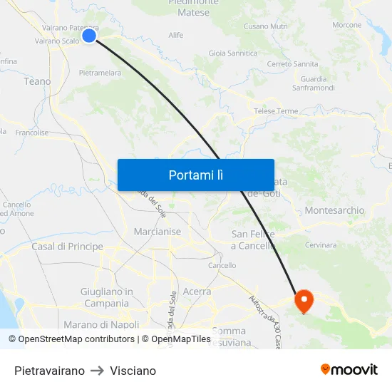 Pietravairano to Visciano map