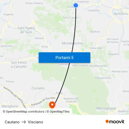 Cautano to Visciano map