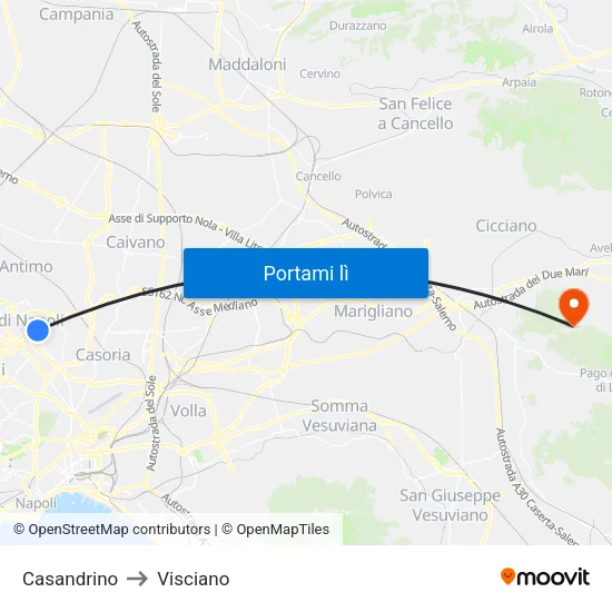 Casandrino to Visciano map