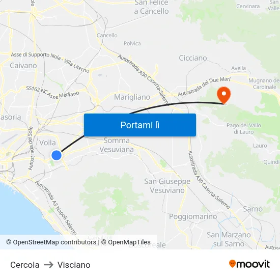 Cercola to Visciano map