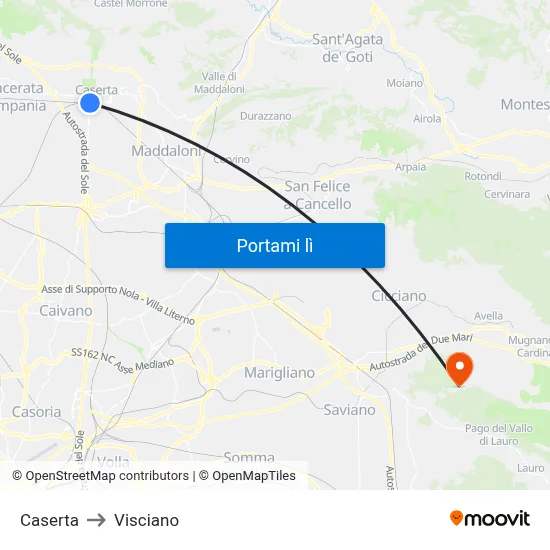Caserta to Visciano map