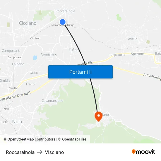 Roccarainola to Visciano map