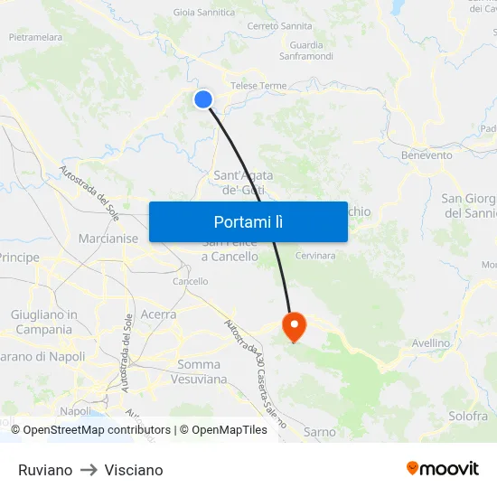 Ruviano to Visciano map