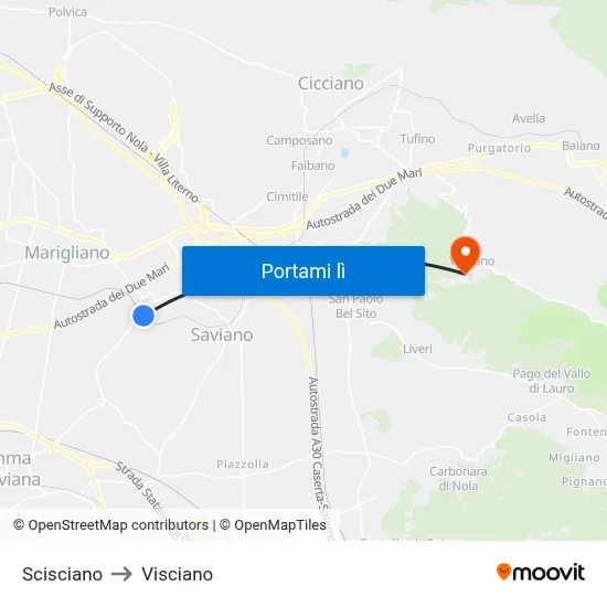 Scisciano to Visciano map
