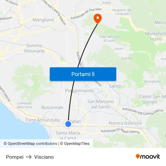 Pompei to Visciano map