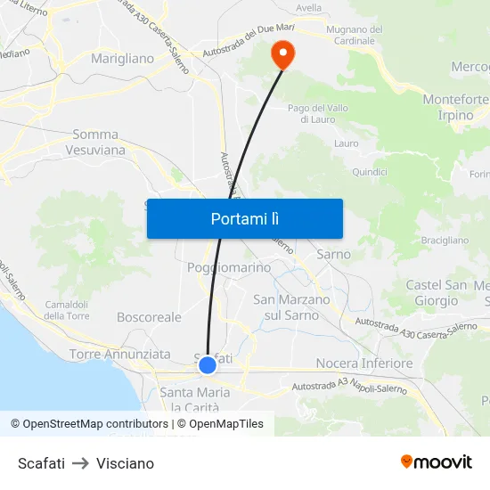 Scafati to Visciano map