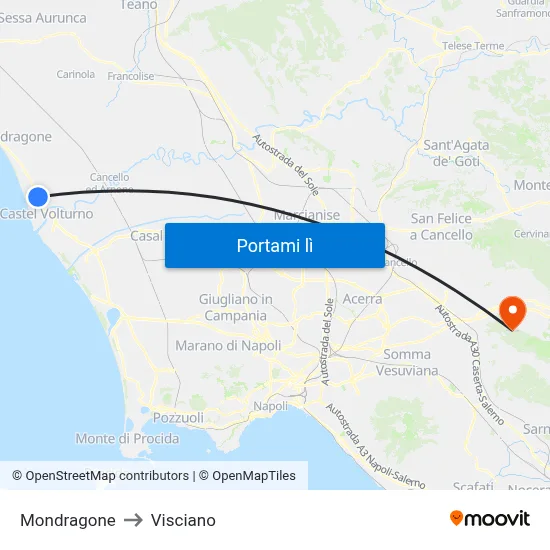 Mondragone to Visciano map