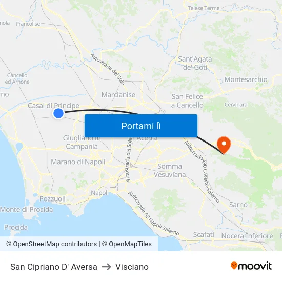 San Cipriano D' Aversa to Visciano map