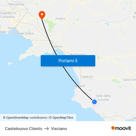 Castelnuovo Cilento to Visciano map