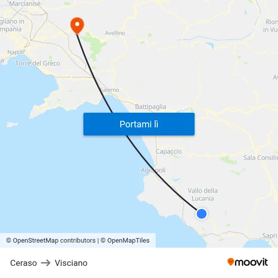 Ceraso to Visciano map
