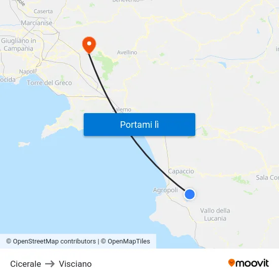 Cicerale to Visciano map