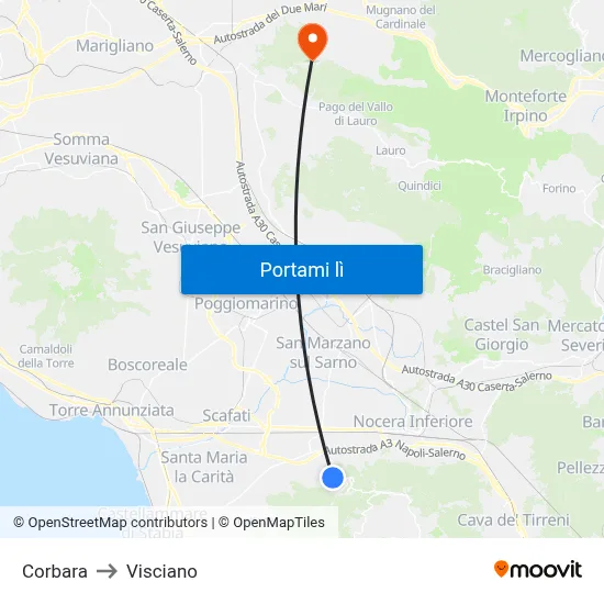 Corbara to Visciano map