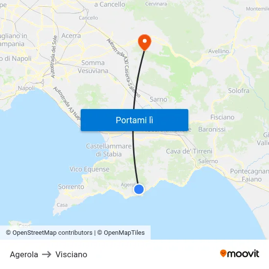 Agerola to Visciano map