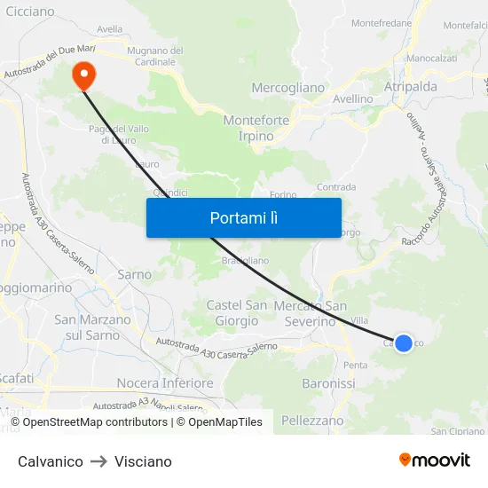 Calvanico to Visciano map