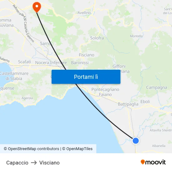 Capaccio to Visciano map