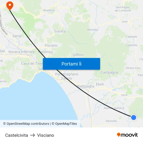 Castelcivita to Visciano map
