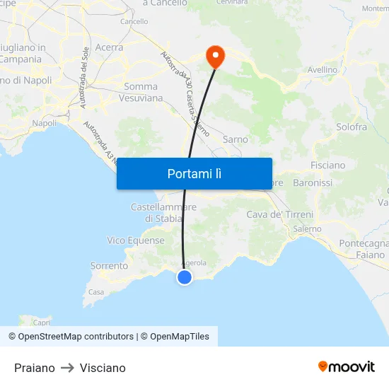 Praiano to Visciano map