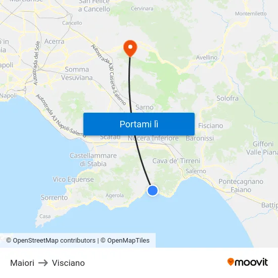 Maiori to Visciano map