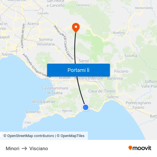 Minori to Visciano map