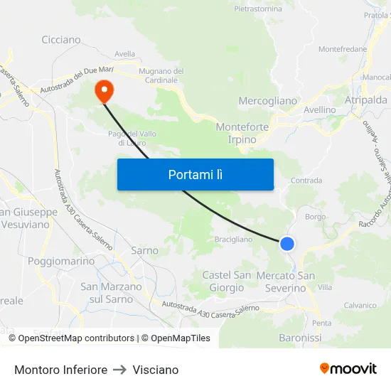 Montoro Inferiore to Visciano map