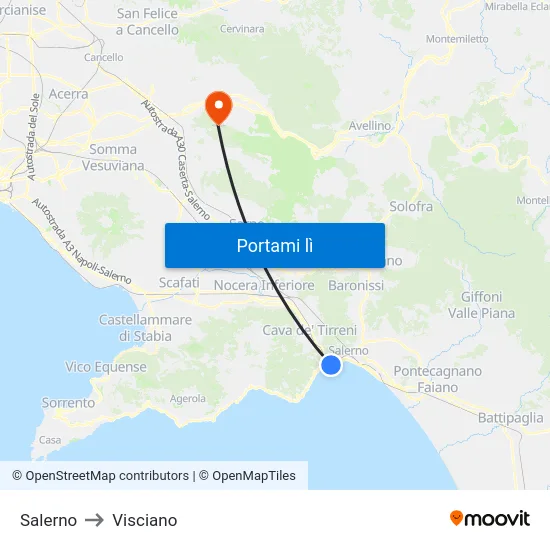 Salerno to Visciano map