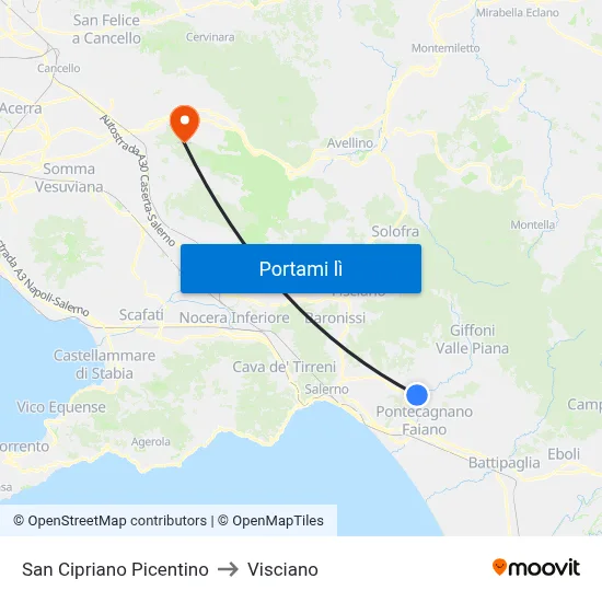 San Cipriano Picentino to Visciano map