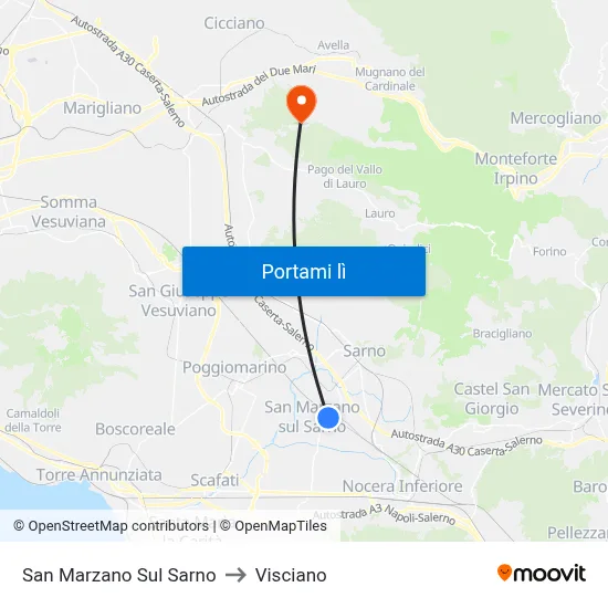 San Marzano Sul Sarno to Visciano map