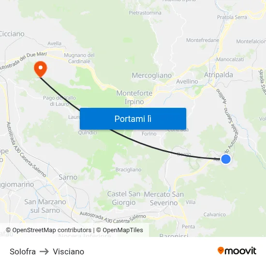 Solofra to Visciano map