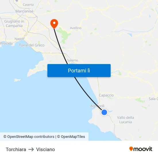 Torchiara to Visciano map