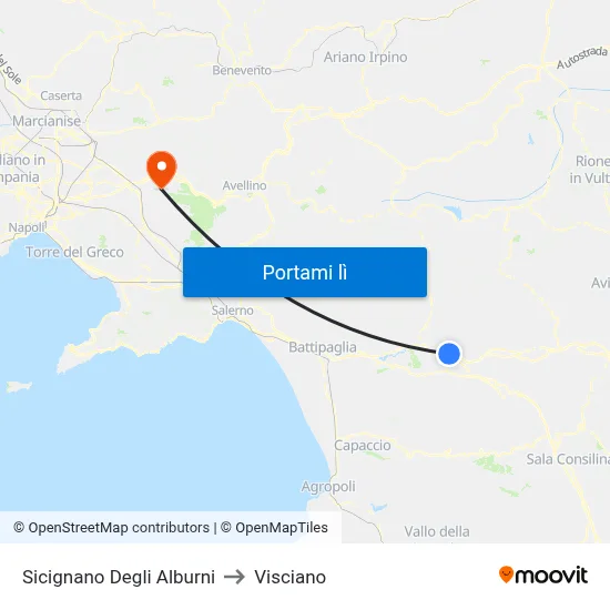 Sicignano Degli Alburni to Visciano map