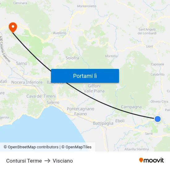 Contursi Terme to Visciano map
