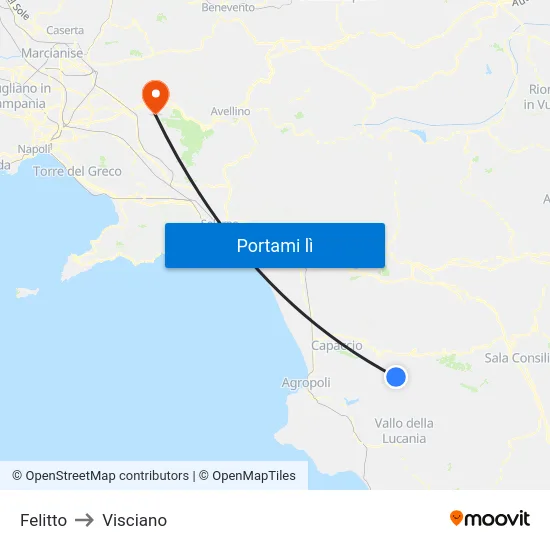 Felitto to Visciano map