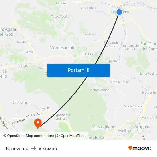 Benevento to Visciano map