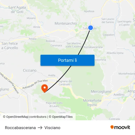 Roccabascerana to Visciano map