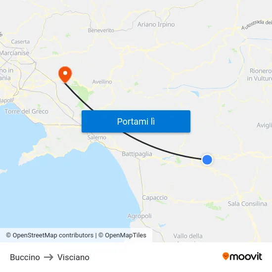 Buccino to Visciano map