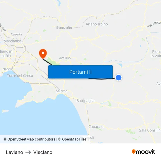 Laviano to Visciano map