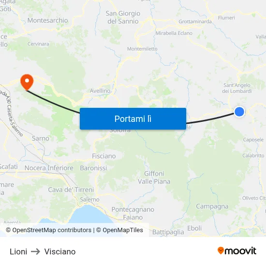 Lioni to Visciano map