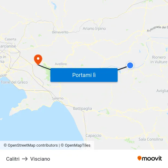 Calitri to Visciano map