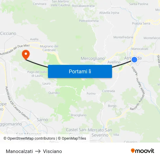 Manocalzati to Visciano map