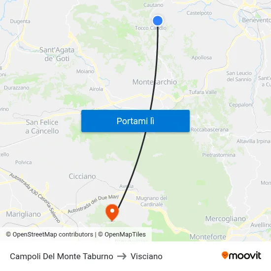 Campoli Del Monte Taburno to Visciano map