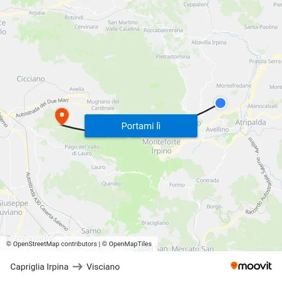 Capriglia Irpina to Visciano map