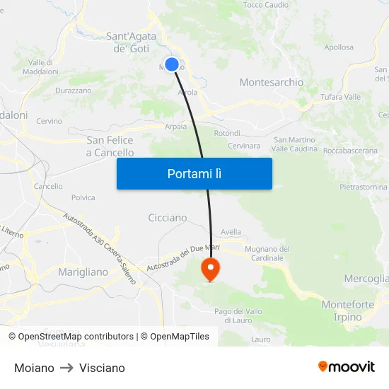 Moiano to Visciano map