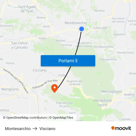 Montesarchio to Visciano map