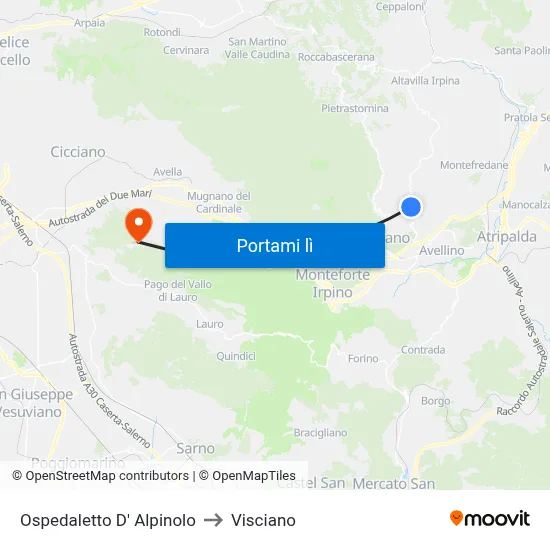 Ospedaletto D' Alpinolo to Visciano map