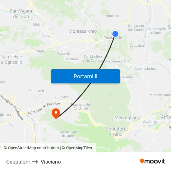 Ceppaloni to Visciano map