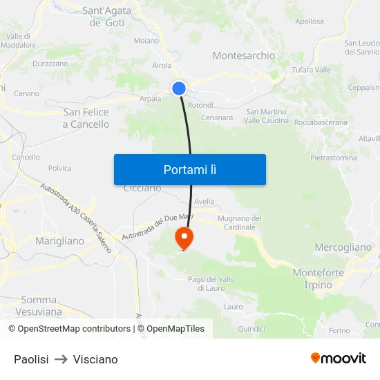 Paolisi to Visciano map